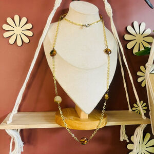 Dana Buchman Necklace‎ | Gold-Tone Long Chain | Gemstone Accent